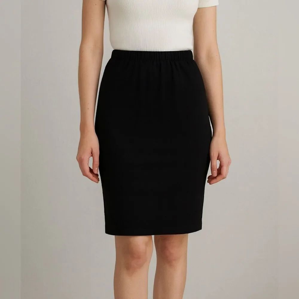 Cathy Hardwick Black Pencil Skirt Knee Length Classic Wool Minimalist Size S